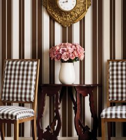 Norfolk Stripe Wallpaper by Thibaut Chocolate Brown