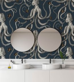 Octopoda Grand Wallpaper by Josephine Munsey Deep Sea Blue