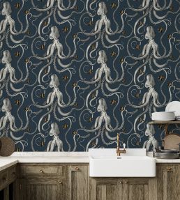Octopoda Wallpaper by Josephine Munsey Deep Sea Blue