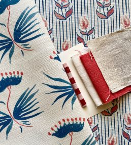 Odette Fabric by Kate Medlicott Indigo & Raspberry