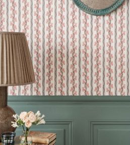 Odile Wallpaper by Nina Campbell Duck Egg/Red