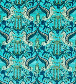Odyssey Mythos Velvet Fabric by Clarke & Clarke Peacock