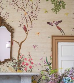 One Hundred Birds One Hundred Flowers Mural by Wendy Morrison Green & Pink