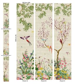 One Hundred Birds One Hundred Flowers Mural by Wendy Morrison Green & Pink