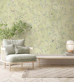 Chinoiserie Onism Mural by Woodchip & Magnolia Olive Green