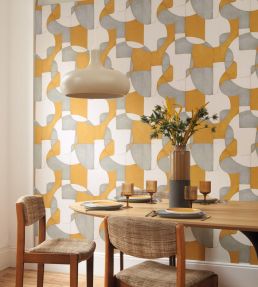 Op'art Wallpaper by Casadeco Bleu / Or