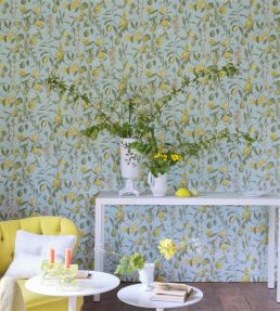 Orchard Fruits Wallpaper by Designers Guild Sky Blue