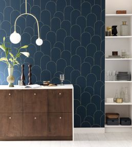 Ornament Wallpaper by Caselio Bleu Nuit Dore