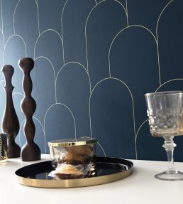Ornament Wallpaper by Caselio Bleu Nuit Dore