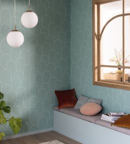 Ornament Wallpaper by Caselio Vert D Eau Blanc