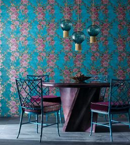 Rhodora Wallpaper by Osborne & Little Magenta / Petrol / Gold
