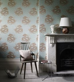 Celestial Dragon Wallpaper by Matthew Williamson Pebble, Metallic Gilver