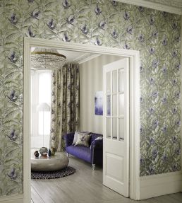 Sunbird Wallpaper by Matthew Williamson Metallic Bronze, Purple, Turquoise