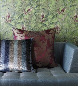 Sunbird Wallpaper by Matthew Williamson Metallic Bronze, Purple, Turquoise