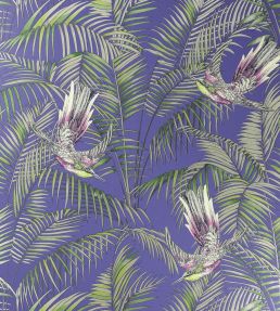 Sunbird Wallpaper by Matthew Williamson Electric Blue, Fuchsia, Metallic Gilver