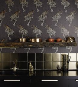 Tyger Tyger Wallpaper by Matthew Williamson Dark Violet, Metallic Rose