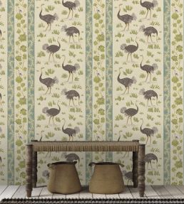 Ostrich Stripe Wallpaper by Josephine Munsey Cream and Green