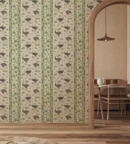 Ostrich Stripe Wallpaper by Josephine Munsey Khaki and Green