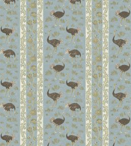 Ostrich Stripe Wallpaper by Josephine Munsey Mid Blue and White