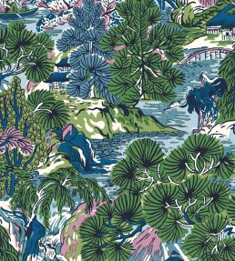 Pagoda Trees Wallpaper by Thibaut Lavender and Blue
