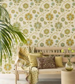 Indira Wallpaper by Eijffinger White/Antique Green