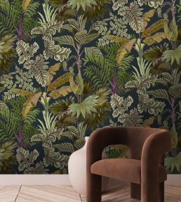 Palm Grove Wallpaper by Josephine Munsey Midnight and Green