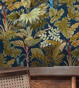 Palm Grove Wallpaper by Josephine Munsey Navy and Olive