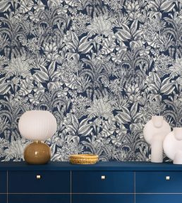 Palmaris Wallpaper by Caselio Bleu nuit