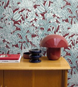 Palmaris Wallpaper by Caselio Bordeaux bleu