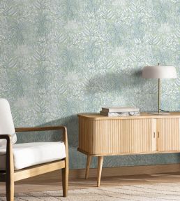 Palmaris Wallpaper by Caselio Vert amande bleu