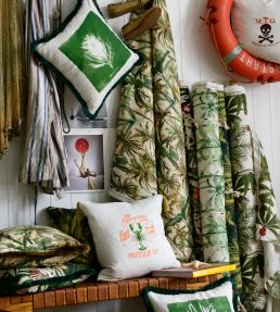 Palmera Cubana Fabric by MINDTHEGAP Green White