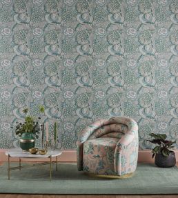 Palampore Trail in Landsdowne Linen Fabric by Liberty Pewter Blue