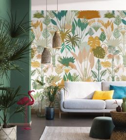 Manille Mural by Caselio Vert Jaune Fond Blanc