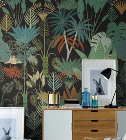 Manille Mural by Caselio Vert Rouge Fond Noir