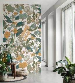 Valentine Mural by Caselio Vert Jaune Fond Blanc
