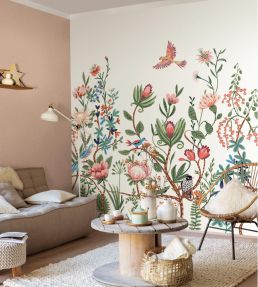 Luna Mural by Caselio Rose Vert Fond Blanc