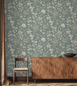 Paper Flora Wallpaper by Josephine Munsey Aqua
