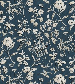 Paper Flora Wallpaper by Josephine Munsey Navy