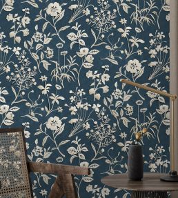 Paper Flora Wallpaper by Josephine Munsey Navy