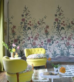 Peacock Toile Scene 2 Mural by Designers Guild Parchment