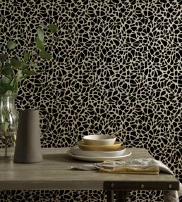 Pebble Flock Wallpaper by 1838 Wallcoverings Jet