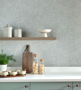 Peony Garden Wallpaper by 1838 Wallcoverings Pewter