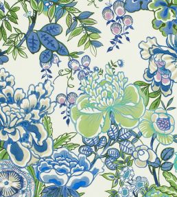 Peony Garden Fabric by Thibaut Blue and Green
