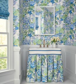Peony Garden Fabric by Thibaut Spa Blue