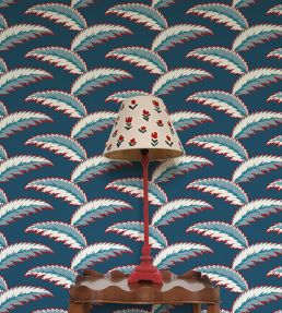 Persian Palm Wallpaper by Ottoline Blue and Red