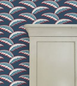 Persian Palm Wallpaper by Ottoline Blue and Red