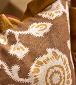 Persian Poppy Fabric by Volga Linen Bronze/Natural