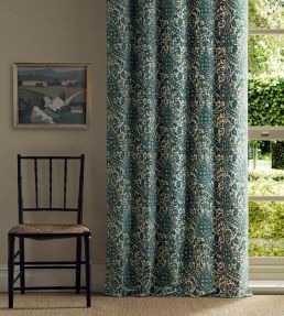 Persian Tulip Embroidery Fabric by Morris & Co Evergreen