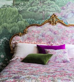 Petite Fleur Satin Fabric by Cole & Son Cerise & Eau de Nil