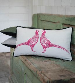 Pheasant Cushion 26 x 46cm by Barneby Gates Pink On Cream